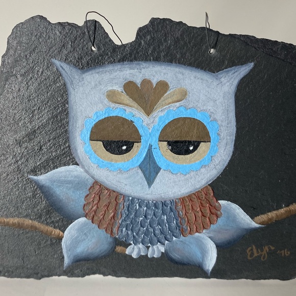 Vintage Slate Owl Painting - Picture 2 of 5